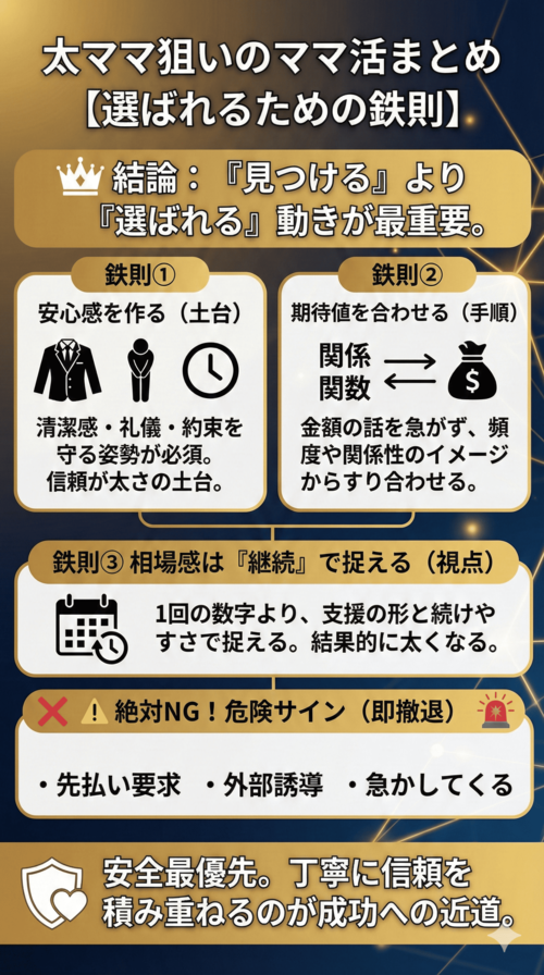 まとめ:太ママ狙いのママ活はより慎重さが大事