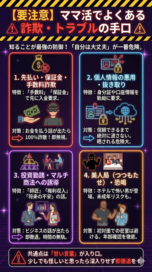 【要注意】ママ活でよくある詐欺・トラブルの手口