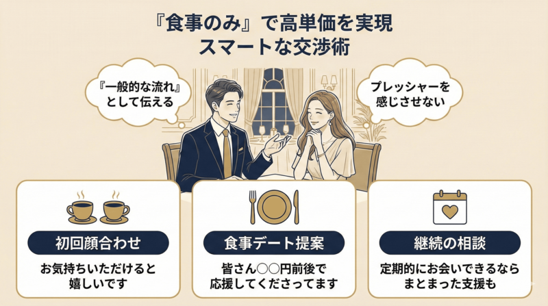 大人の関係なし（食事のみ）でママ活のお手当を交渉する会話テクニックとフレーズ