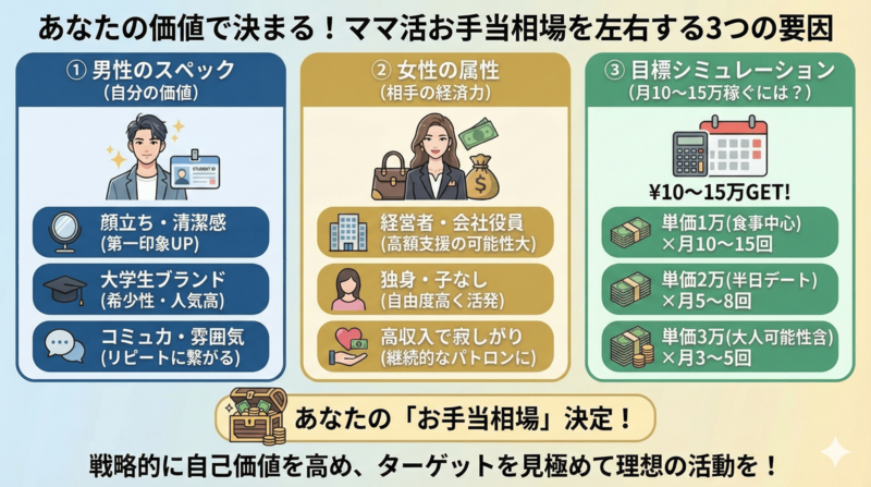 ママ活のお手当相場を左右する3つの要素（男性のスペック・相手の職業・属性）